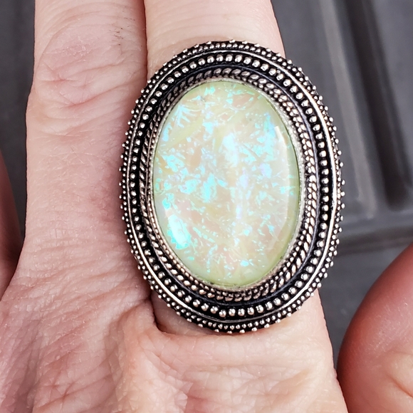 New Huge Dichroic Glass 925 Silver Statement Ring. - Picture 8 of 14